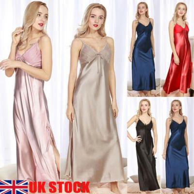 

Womens Satin Silk Long Sleepwear Pajamas Nightdress Lingerie Nightwear Dress