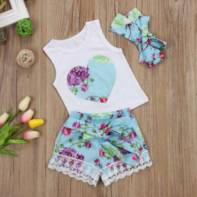 

USA Toddler Kids Baby Girls T-shirt Vest Tops Pants Outfits Summer Clothes Set