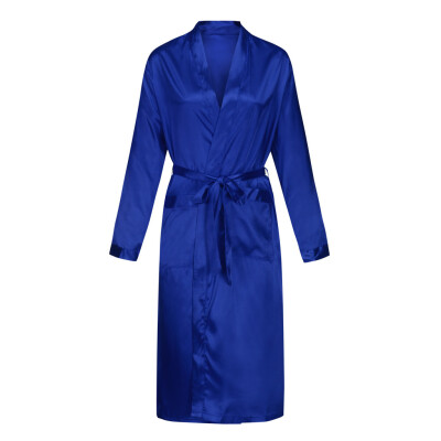 

Toponeto Men Solid Pocket Long Sleeve Silk Pajamas Sleepwear nightdress Nightwear