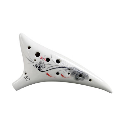 

12 Holes Warped-tail Ceramic Ocarina Alto C Hand Painted Musical Instrument with Lanyard Music Score Protective Bag For Music Love