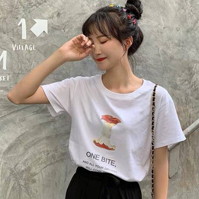 

Tshirt Women Casual Round Neck Fruit Print Short Sleeve Loose Pullover Ladies Tshirt
