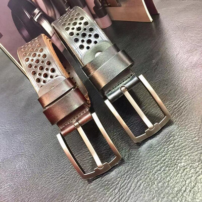 

Alloy pin buckle pants belt mens belt inch five-layer punching trend simple wild leather leather belt men