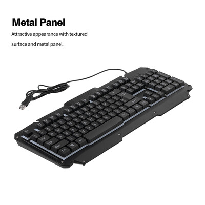 

USB Wired Keyboard Rainbow Backlit with Metal Panel Suspended Keys for PC ComputerBlack