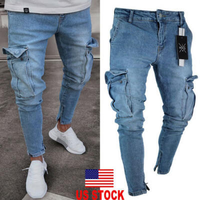 

Fashion Mens Skinny Stretch Biker Jeans Slim Fit Leg Denim Pants Trousers Pocket