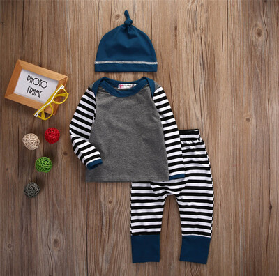 

Newborn Baby Boy Girls Tops T-shirt Pants Leggings Hat Striped Outfit Clothesa
