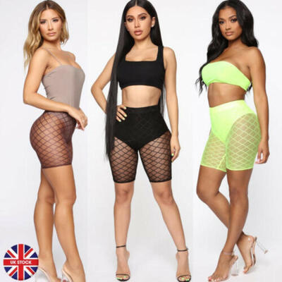 

SUNSIOM Women Ladies Mesh Fishnet Net Leggings Bikini Cover Up High Waist Shorts