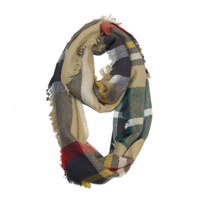 

Gobestart Winter Warm Plaid Ring Neck Warmer Wrap Collar Scarf