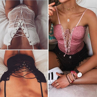 

Women V Neck Lace Up Bodycon Bandage Bodysuit Leotard Short Jumpsuit Tops