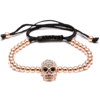 

Unisex Gothic Skull Hand-Woven Leather Cord Rope Wrap Bangle Bracelet Halloween