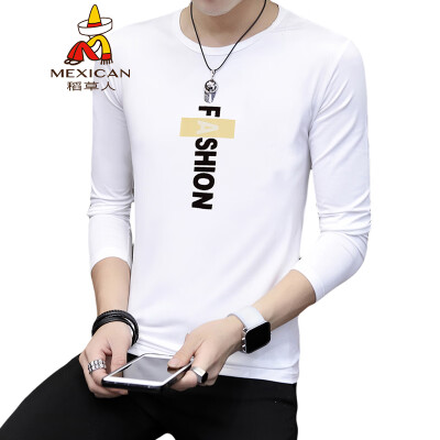 

Scarecrow MEXICAN long-sleeved T-shirt male Korean version of the round neck printing Slim fashion type trend casual personality autumn clothing wild shirt shirt shirt mens clothing white 4XL