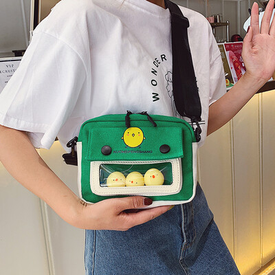 

Summer small fresh canvas bag handbag 2019 new fashion girl shoulder bag ins net red transparent small bag