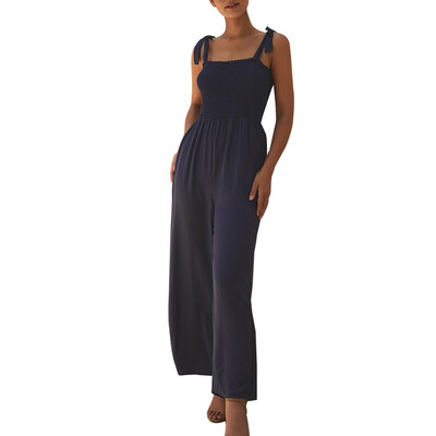 

Summer new sling solid color one-legged wide-leg pants