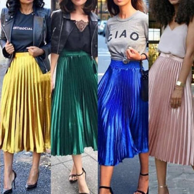 

Fashion New Women&39s Sexy High Waist Loose Maxi Skirt Pleated Retro Long Dress Elastic Waist