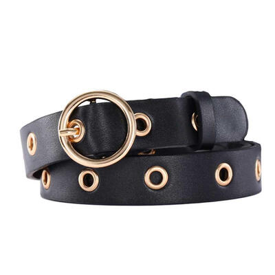 

Fashion Women Solid Color Round Metal Buckle Faux Leather Belt Jeans Waistband