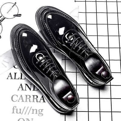 

New formal business casual shoes England retro thick-soled tide shoes round head with patent leather shoes 12999