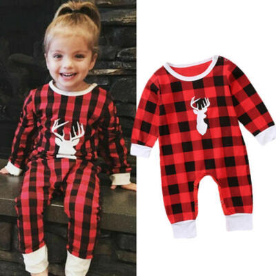 

Xmas Infant Toddler Baby Girl Boy Christmas Romper Bodysuit Plaid Outfit Clothes