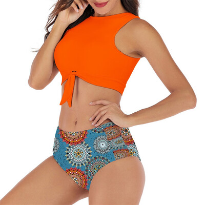 

Roseonmyhand Swimwear Women Two-Piece Tie High Waist Print Swimsuit Push Up Bikini Set