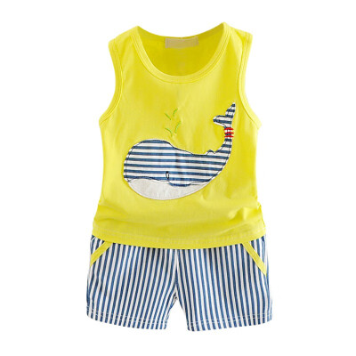 

Summer Children Clothing Set Baby Boys Girls Clothes Lovely Cartoon Cotton Vest Striped Pants 2 Pieces Kids Clothes Set