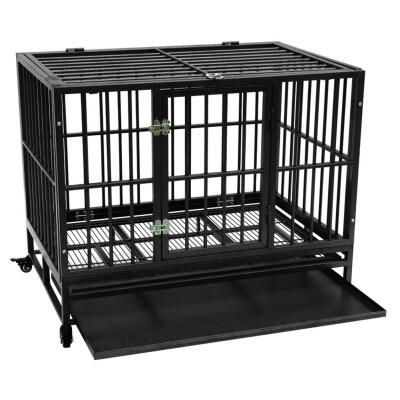 

42 inch Portable Metal Iron Dog Cage Kennel Crate for Cat Pet w Tray Black