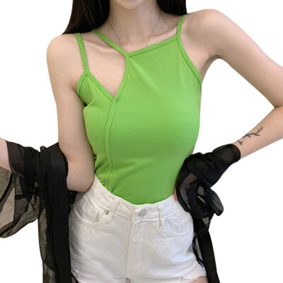 

Womens Spaghetti Strap Solid Irregular Collar Camisole