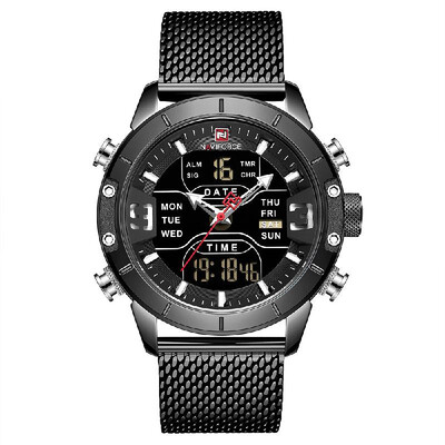 

NAVIFORCE 9153 Man Quartz Watch Dual Time Calendar Week Date Display Noctilucent Waterproof Stainless Steel Band Male Wristwatch