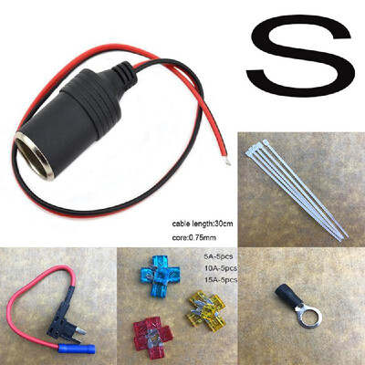 

Car Cigarette Cigar Lighter Socket 118" 12V Extension Standard Fuse Tap Holder Lead with  S Mini Size Fuse 5A 10A 15A