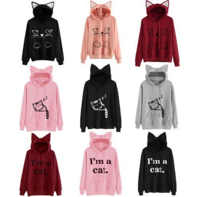 

Im a Cat Women Cat Ear Long Sleeve Hoodie Sweatshirt Pullover Blouse Coat Tops