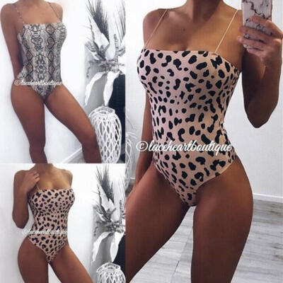 

Women Leopard Print Bandage Jumpsuit Ladies Bodycon Romper Bodysuit Top UK STOCK