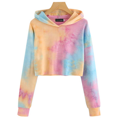 

2019 Fashion Women Tie Dye Hoodie Long Sleeve Crop Top Hoodie Cute Sweatshirt Pullovers