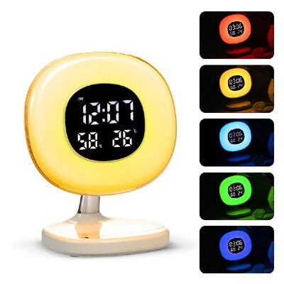 

LED Wake up Light Alarm Clock Table Lamp with 5 Light Modes Sunrise Simulation Snooze Function for Kids Heavy Sleepers Temperature