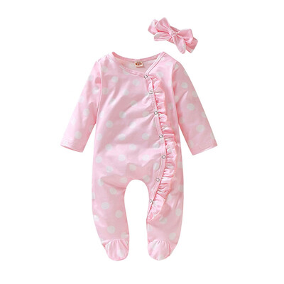 

Infant Summer Round Collar Long Sleeve Floral Print Girls Jumpsuit Climb Soft RomperHairband Two-piece Set