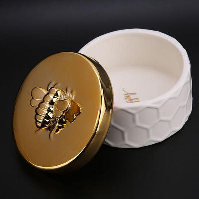 

Greensen Stylish Simple Golden Bee Lid Ceramics Jewelry Storage Box Holder