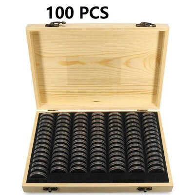 

Pine Wood Coin Holder Wooden Coins Storage Box for Collectible Commemorative Coin with 20pcs Capsules Accommodate