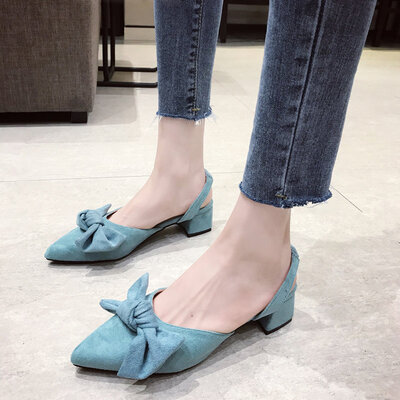 

Baotou sandals womens thick heels butterflies middle heels fashion tips button fairy high heels summer