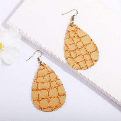 

1 Pair New Double-sided Synthetic Leather Teardrop Bohemia Dangle Drop Earrings