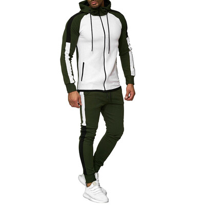 

Toponeto Mens Autumn Gradient Zipper Print Sweatshirt Top Pants Sets Sport Suit Tracksuit