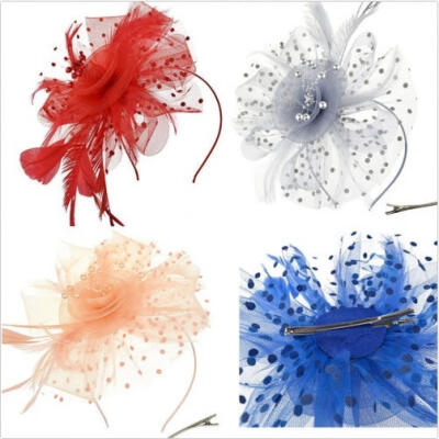 

Women&acutes Fascinator Hat Flower Mesh Ribbons Feathers Headband Cocktail Tea Party New