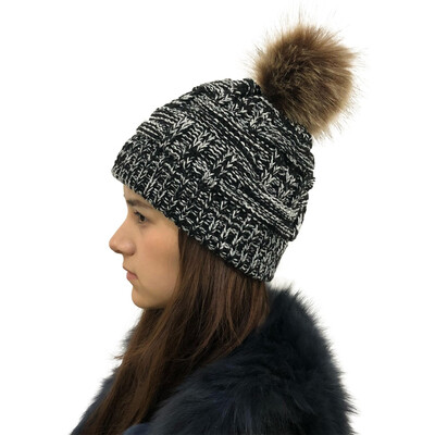 

Tailored Women Stitching Outdoor Faux Fur Ball Hats Crochet Knit Holey Beanie Cap