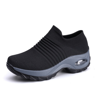 

breathable air mesh spring 2019 flat heels sneakers women casual slip on stretch knitted sock platform shoes woman flats