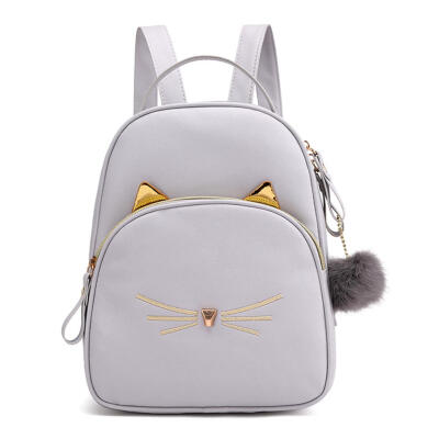 

Teenagers Backpack PU Leather School Bags Girl Cartoon Cat Square Satchel