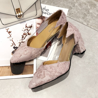 

Little fresh girl high heels female spring retro pointed shallow mouth thick heel chic fairy shoes