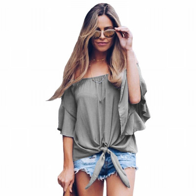 

Solid color one-piece collar speaker seven-point sleeve casual loose top