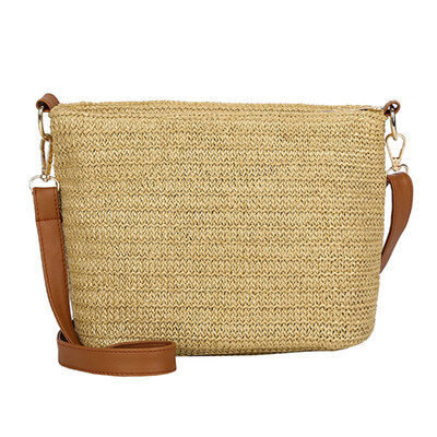 

Summer Beach Casual Women\s Straw Weave Zipper Pouch Crossbody Shoulder Bag