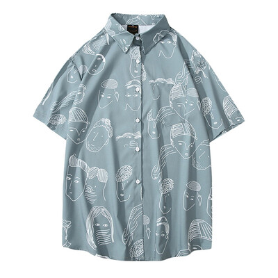 

Tailored Mens Summer Print Turn-Down Collar Slim Fit Short Sleeve Top Shirt Blouse