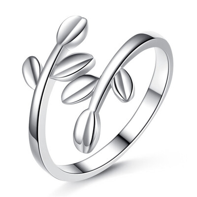 

Leaf Design Ladies Adjustable Finger Rings Women Jewelry Birthday Gift Casual 925 Silver Anniversary Accessories K69