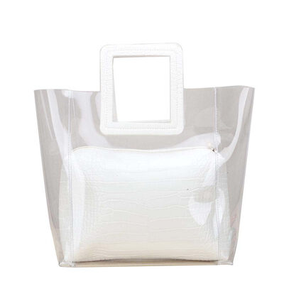 

2PcsSet Women Crocodiles Pattern Faux Leather Clutch Bag Clear PVC Tote Pouch