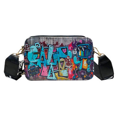 

Street Graffiti Women Leather Messenger Bags Zipper Casual Shoulder Purses