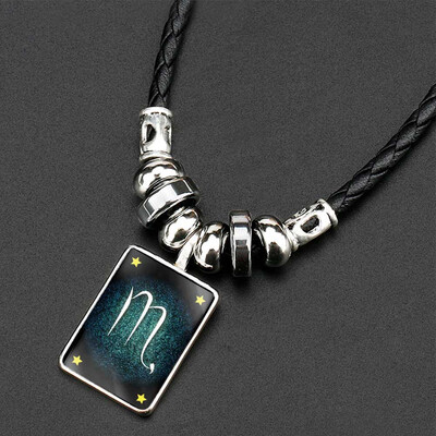 

Vintage 12 Constellations Luminous Pendant Hematite Time Necklace For Men Women Birt ay Christmas Gifts