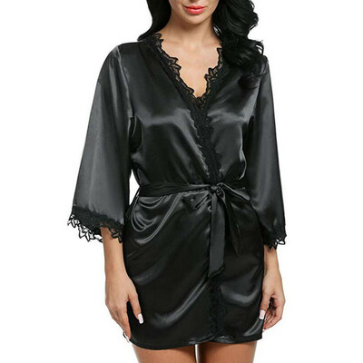

Sexy Women Bathrobe Satinsilk Soft Long Lingerie Robe Babydoll Dress Sleepwear