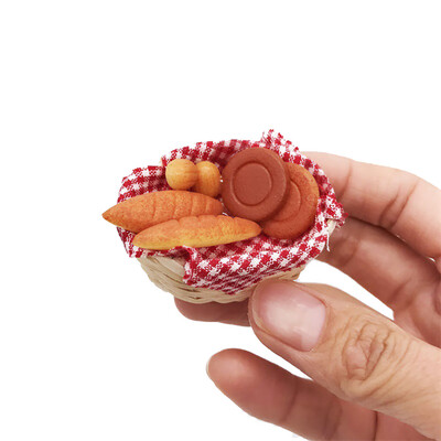 

Siaonvr 112 Mini Dollhouse Miniature Food Bread Toast with Basket Pretend Play Toy